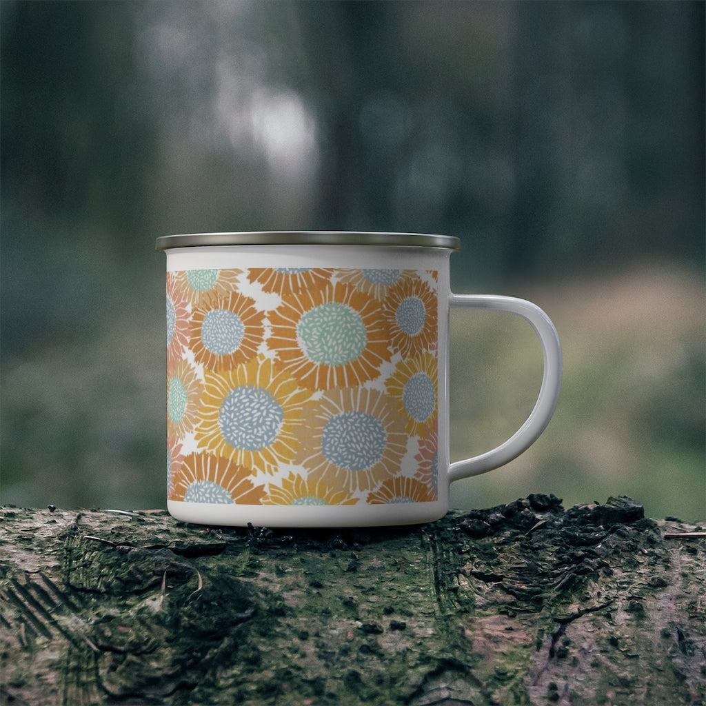 Sunflowers Enamel Campfire Mug in Orange