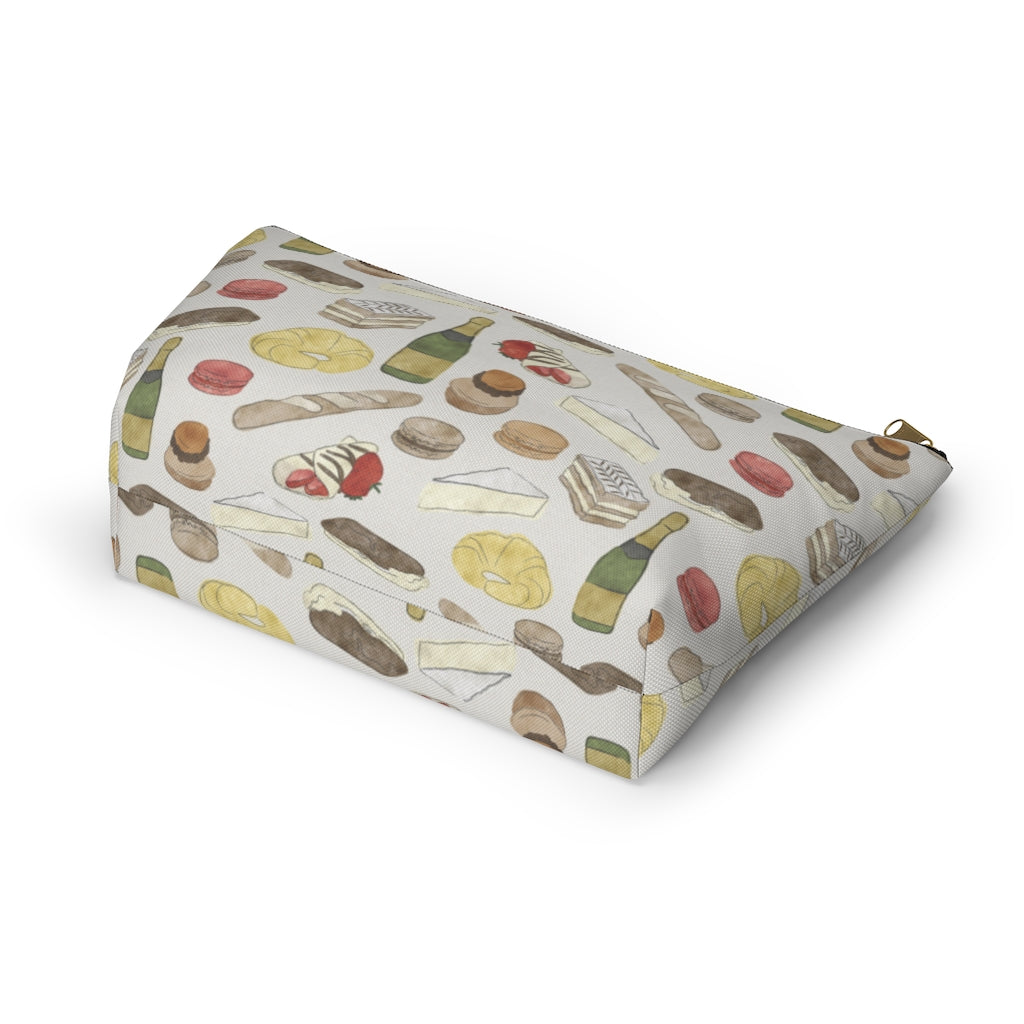 Watercolor French Pastries Accessory Pouch w T-bottom in Cream