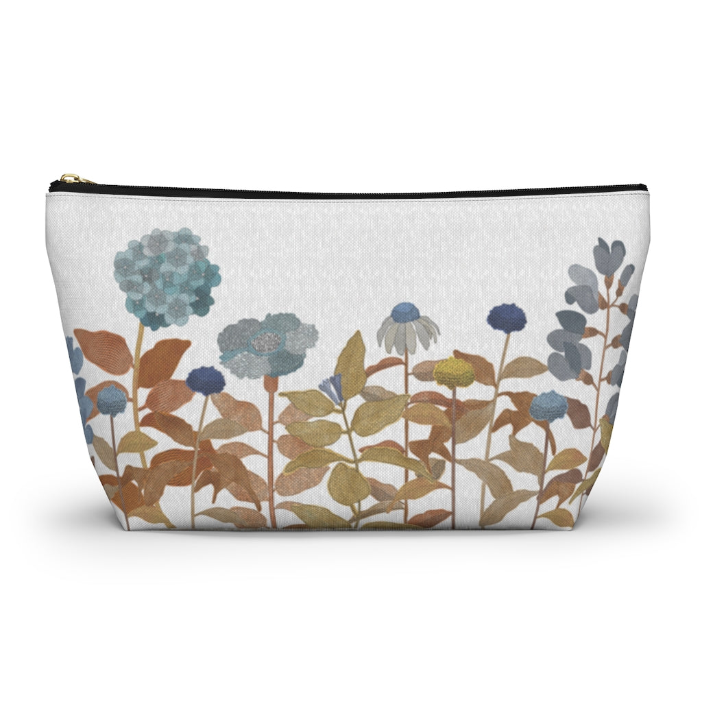 Illustrated Flowers Accessory Pouch w T-bottom in Orange
