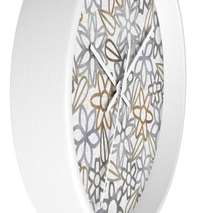 Floral Lace With Leaves Wall Clock in Gray