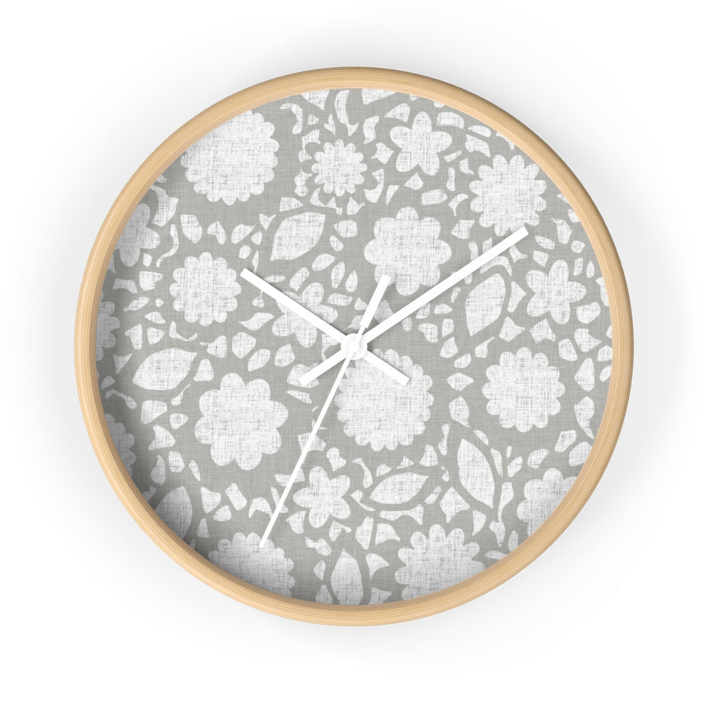 Floral Eyelet Lace Wall Clock in Gray