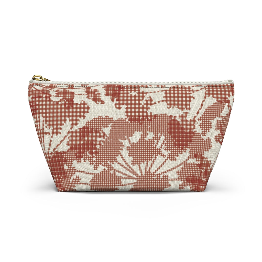 Floral Plaid Accessory Pouch w T-bottom in Red