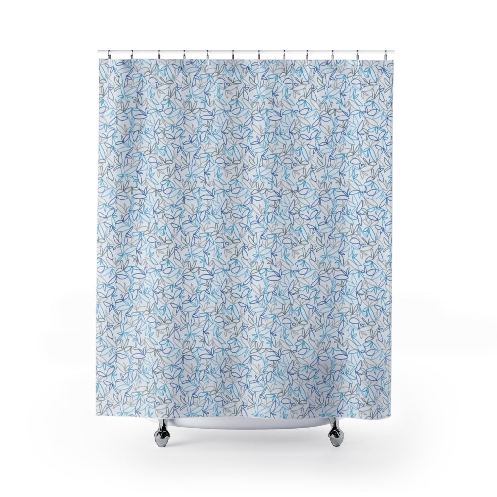 Sketch Leaf Shower Curtain in Blue