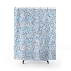 Sketch Leaf Shower Curtain in Blue