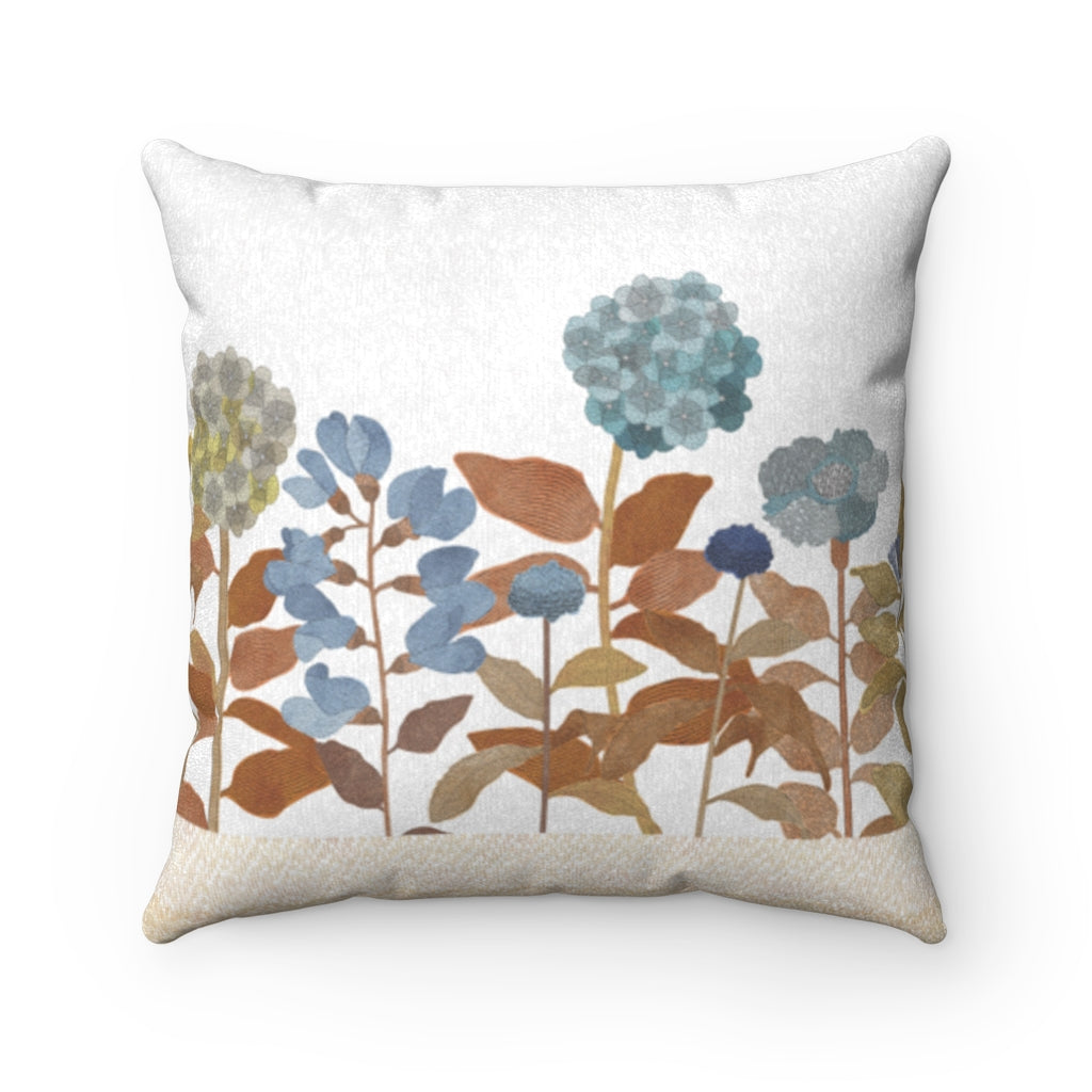 Illustrated Flowers Square Throw Pillow in Orange