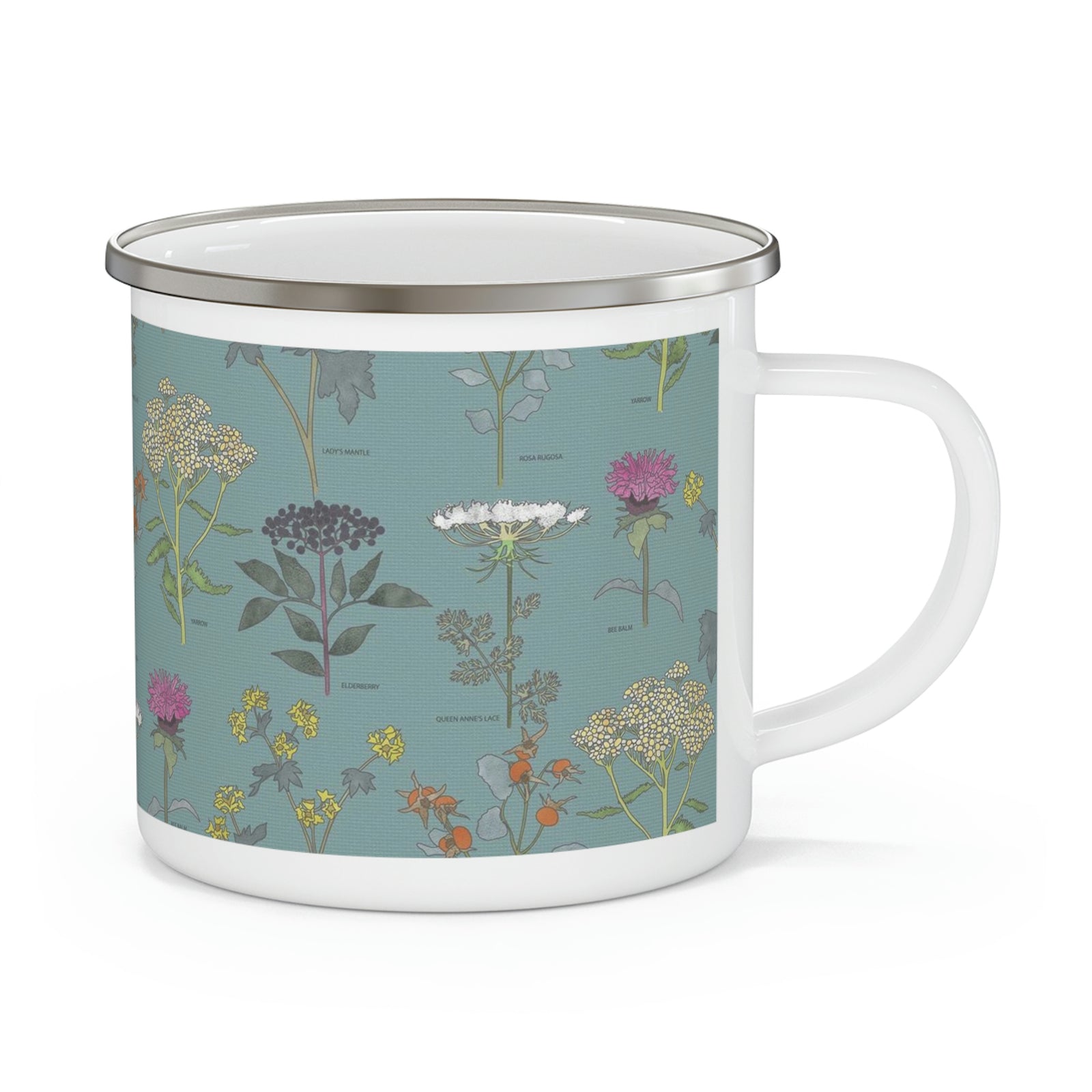 Healing Herbs Enamel Mug in Aqua
