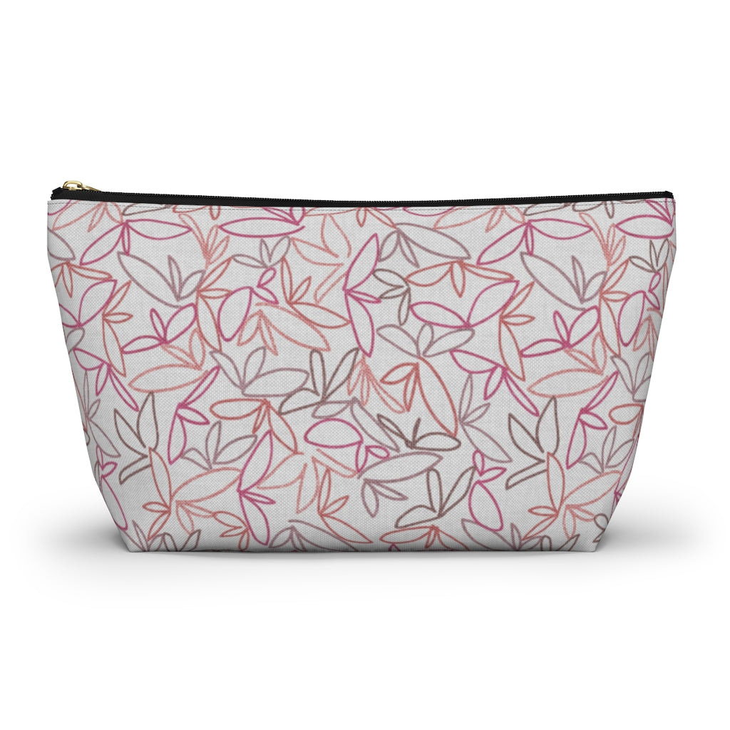 Sketch Leaf Accessory Pouch w T-bottom in Coral