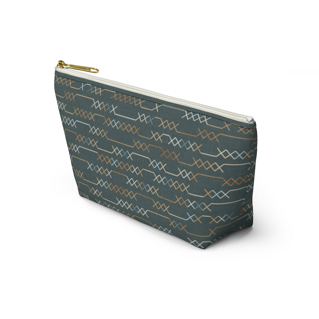 Santa Fe Stitch Accessory Pouch w T-bottom in Aqua