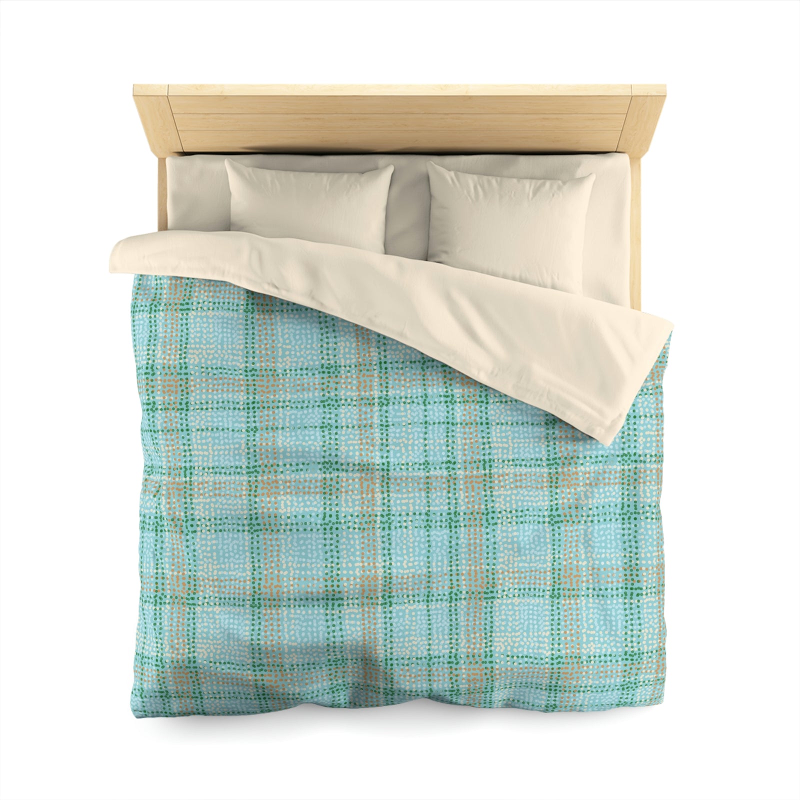 Dotted Plaid Microfiber Duvet Cover in Aqua