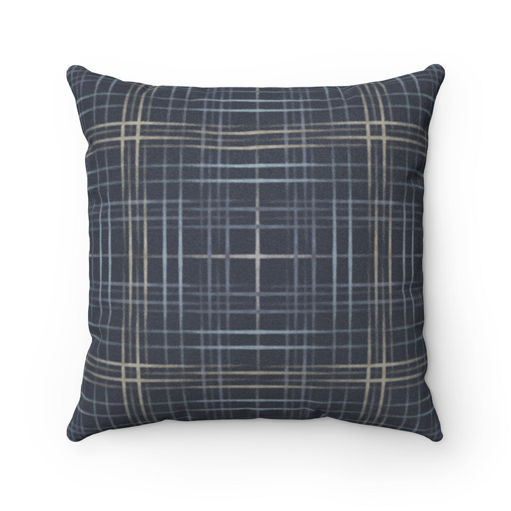 Painterly Plaid Square Throw Pillow in Indigo