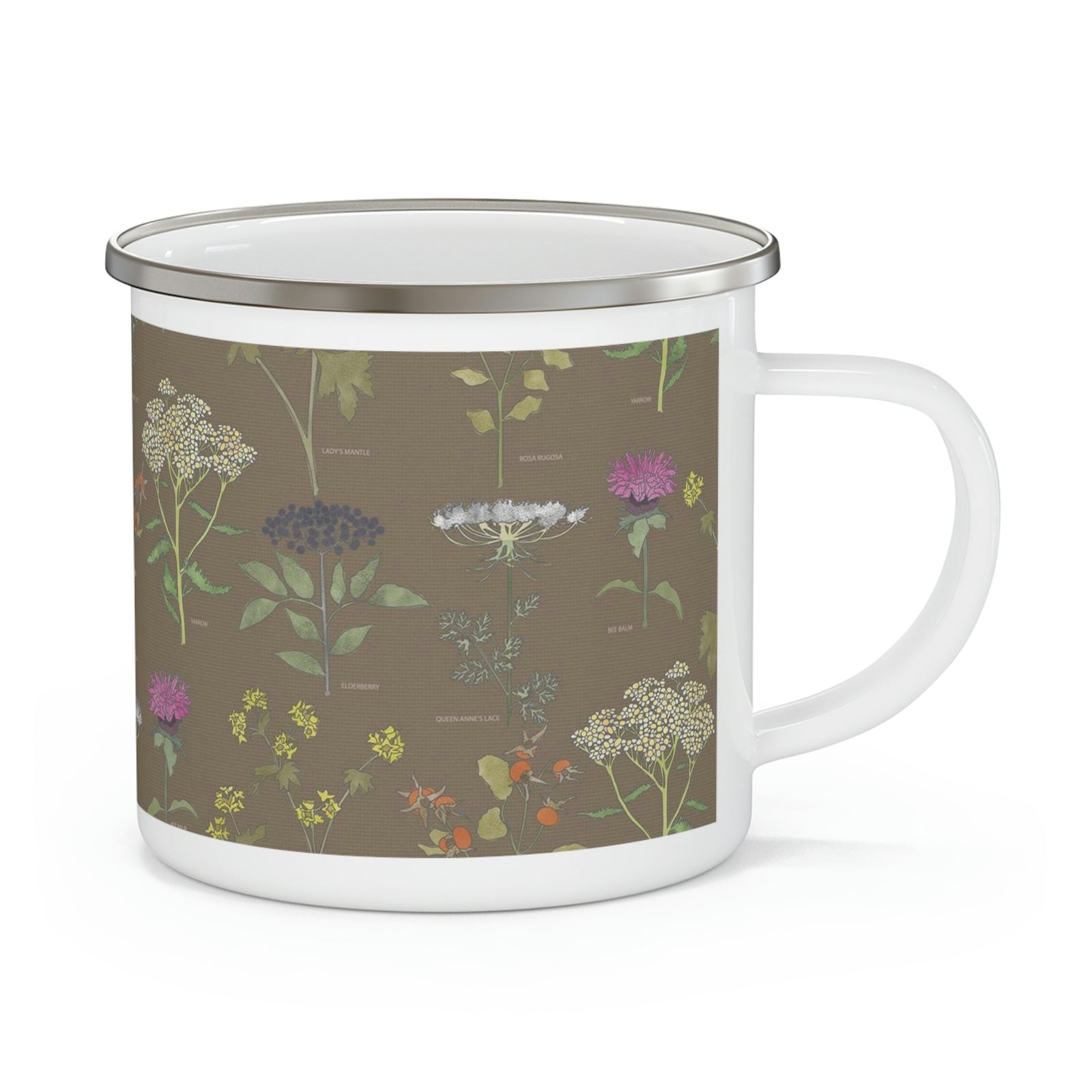 Healing Herbs Enamel Mug in Brown