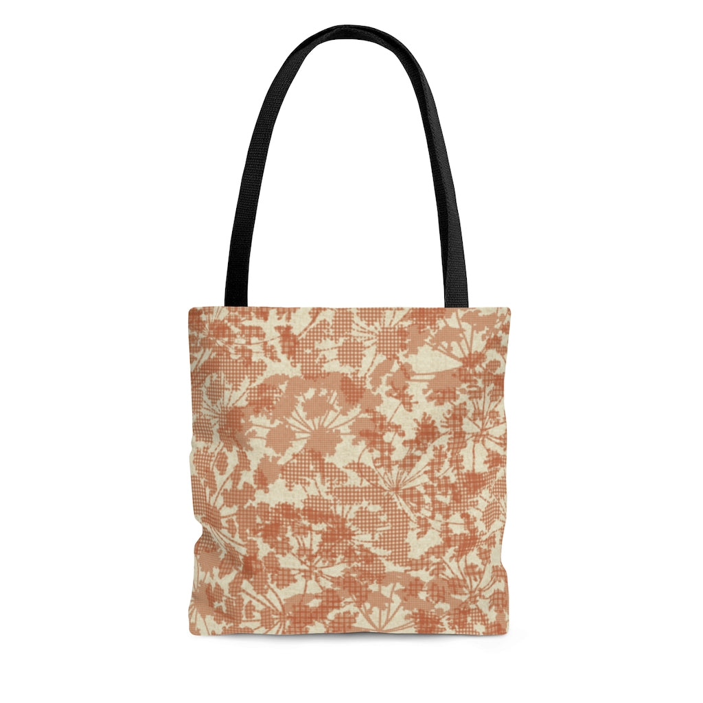 Floral Plaid Tote Bag in Orange