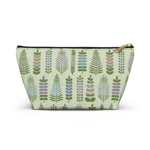 Stamped Leaves Accessory Pouch w T-bottom in Green