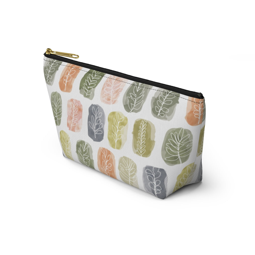 Watercolor Leaf Stamp Accessory Pouch w T-bottom in Green