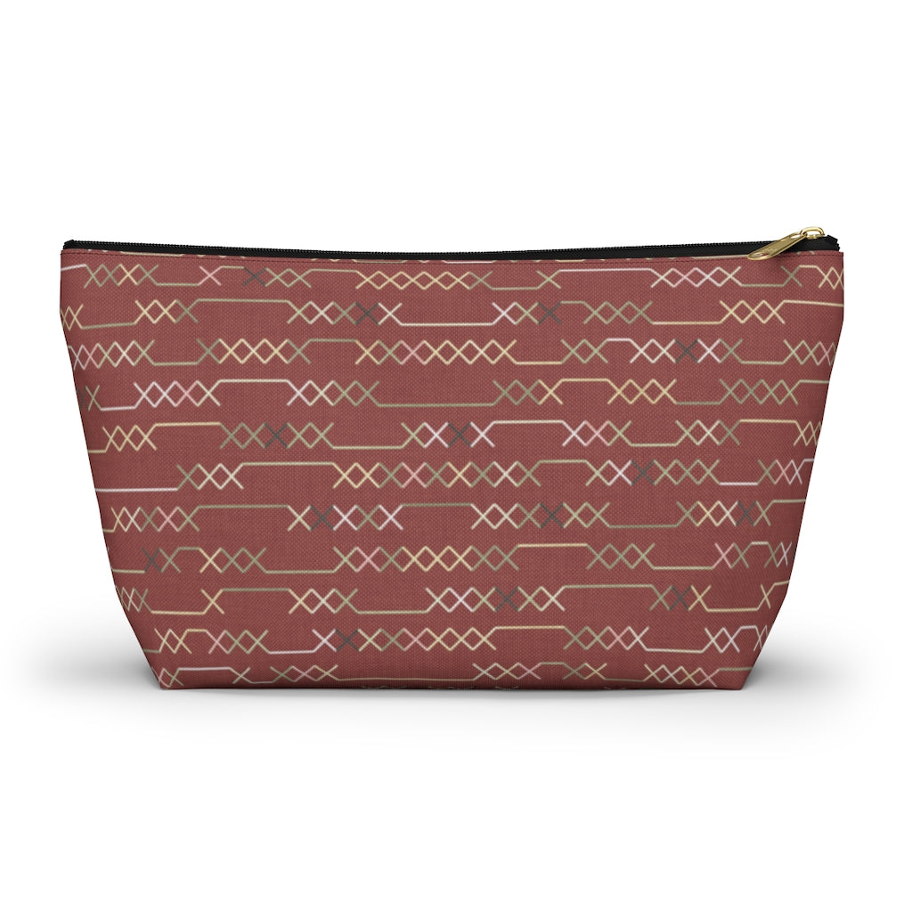 Santa Fe Stitch Accessory Pouch w T-bottom in Red