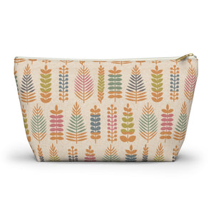 Stamped Leaves Accessory Pouch w T-bottom in Orange