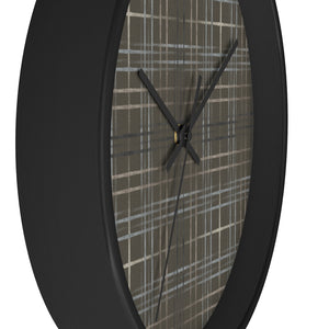 Painterly Plaid Wall Clock in Brown