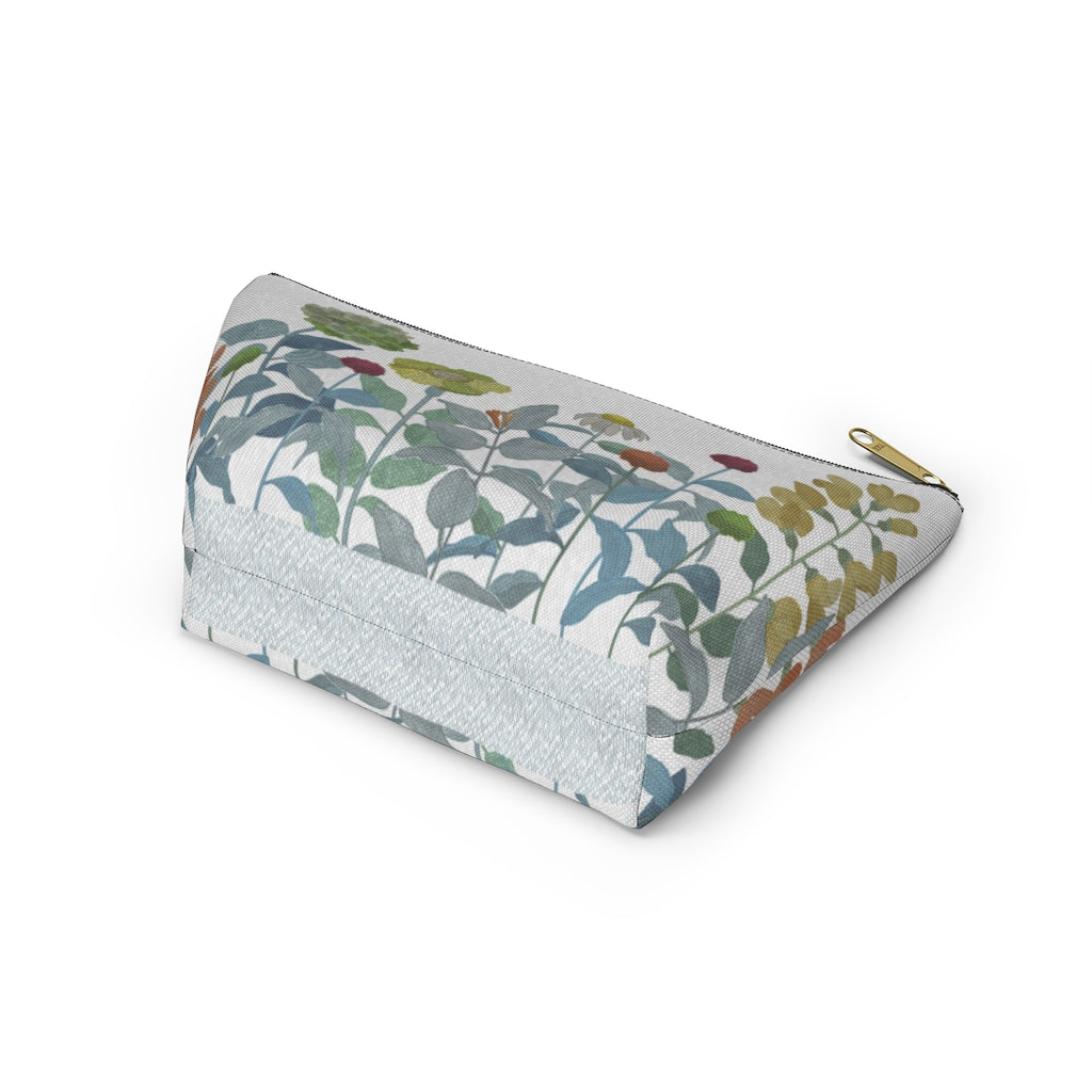 Illustrated Flowers Accessory Pouch w T-bottom in Aqua