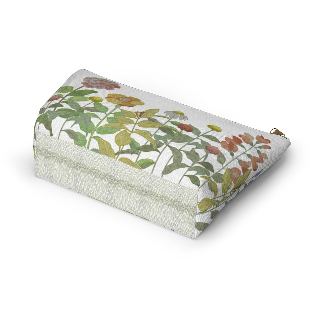 Illustrated Flowers Accessory Pouch w T-bottom in Green