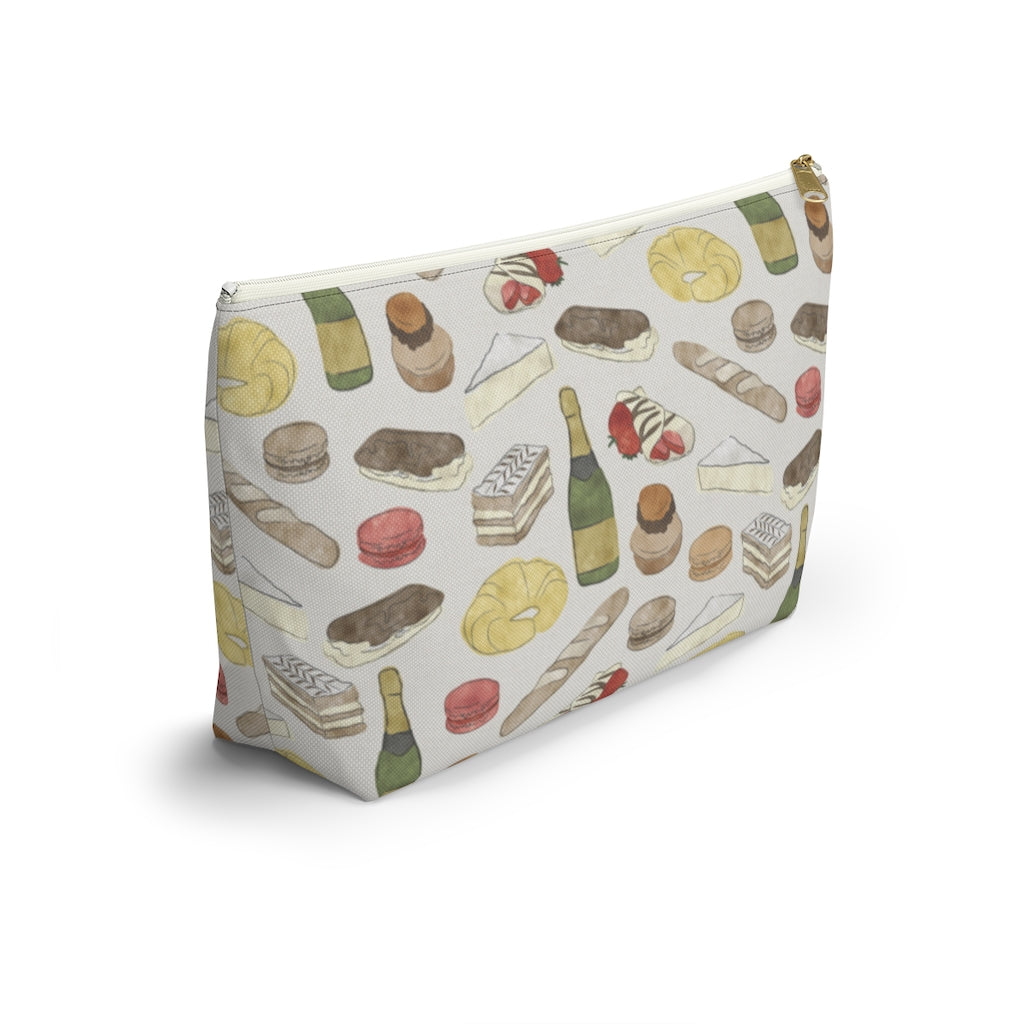 Watercolor French Pastries Accessory Pouch w T-bottom in Cream
