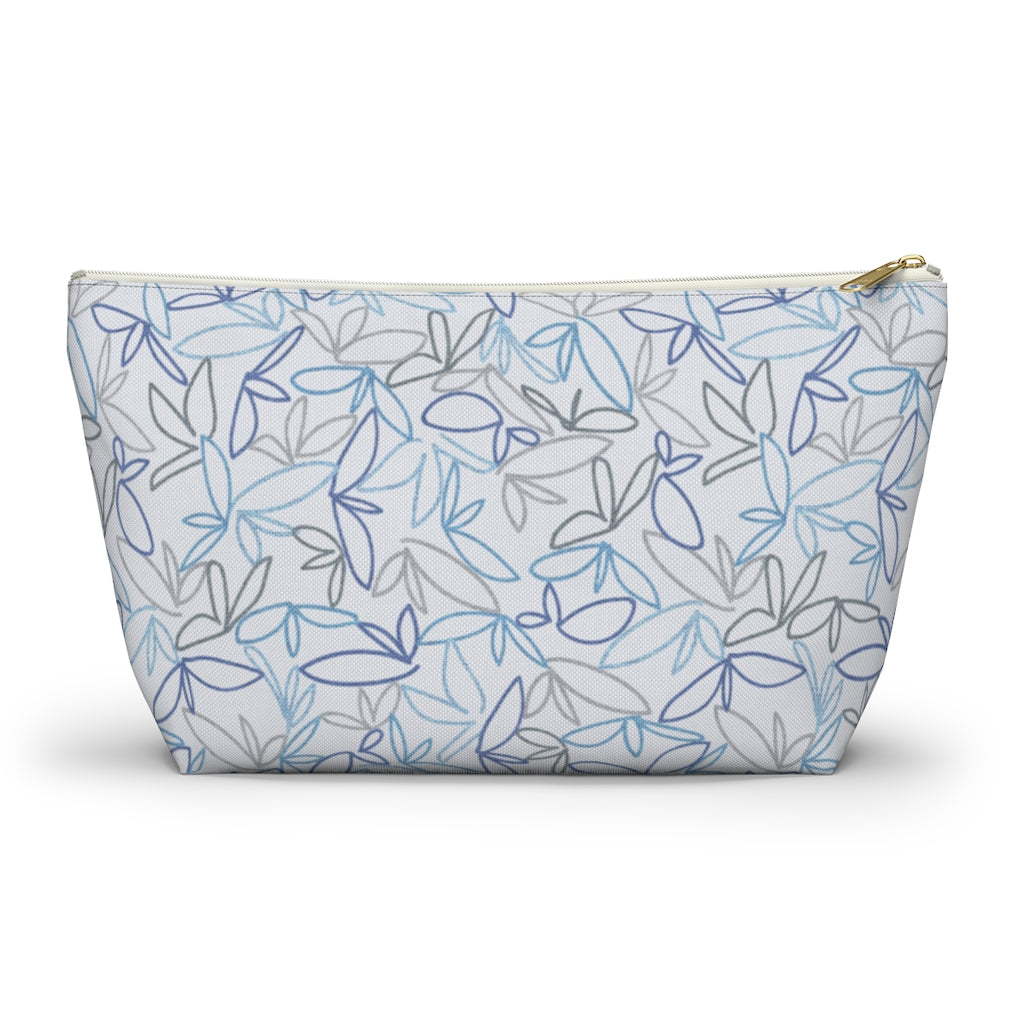Sketch Leaf Accessory Pouch w T-bottom in Blue