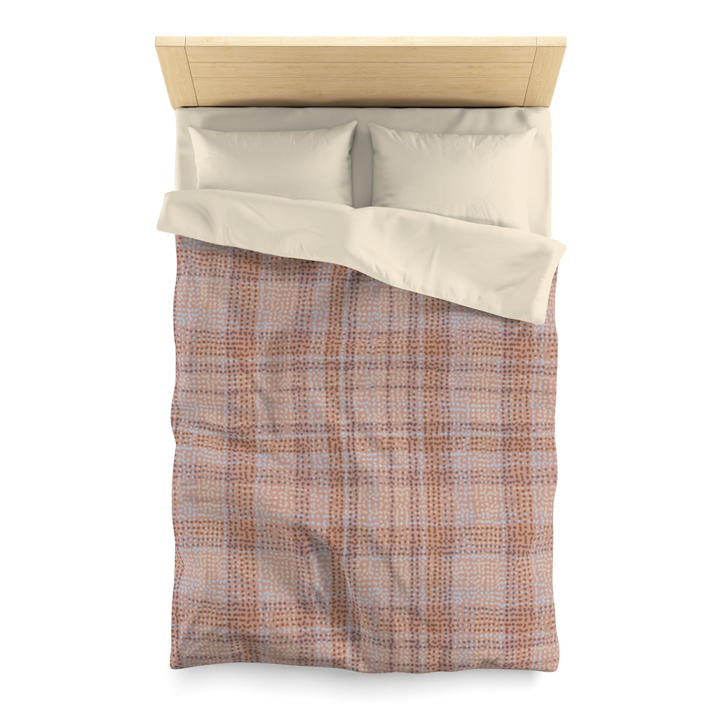 Dotted Plaid Microfiber Duvet Cover in Pink