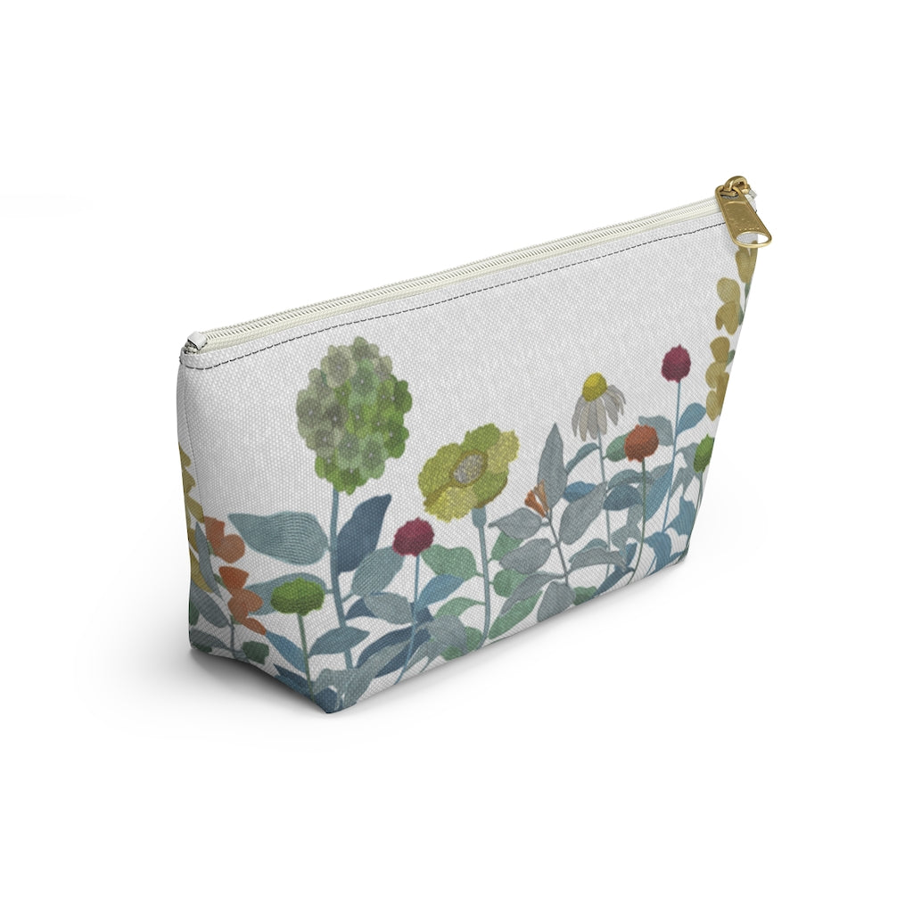 Illustrated Flowers Accessory Pouch w T-bottom in Aqua