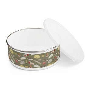 Watercolor French Pastries Enamel Bowl in Green
