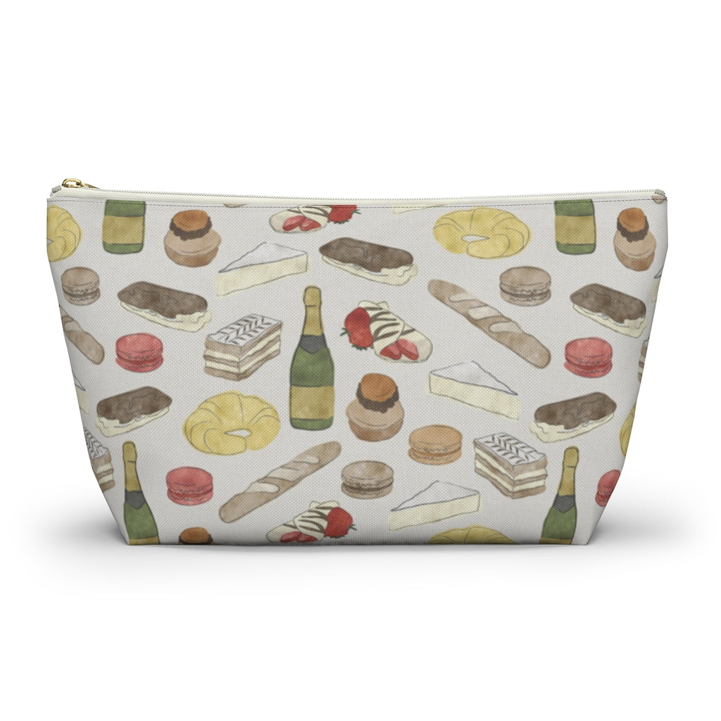 Watercolor French Pastries Accessory Pouch w T-bottom in Cream