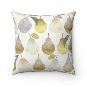Watercolor Pears Square Throw Pillow in Gold
