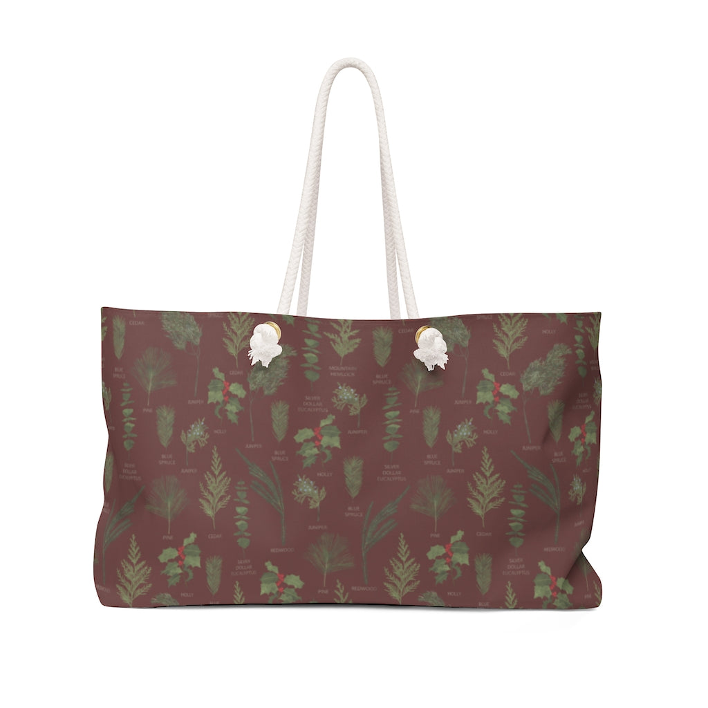 Holiday Greenery Weekender Bag in Red