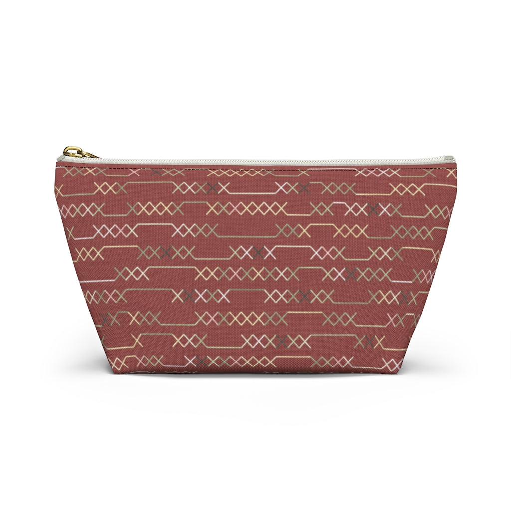 Santa Fe Stitch Accessory Pouch w T-bottom in Red
