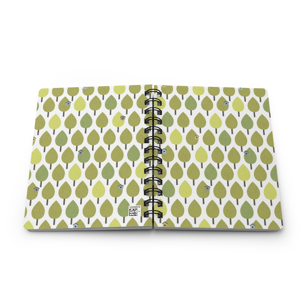 Trees with Birdhouses Spiral Bound Journal in Green