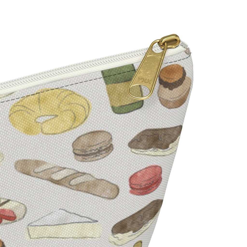 Watercolor French Pastries Accessory Pouch w T-bottom in Cream