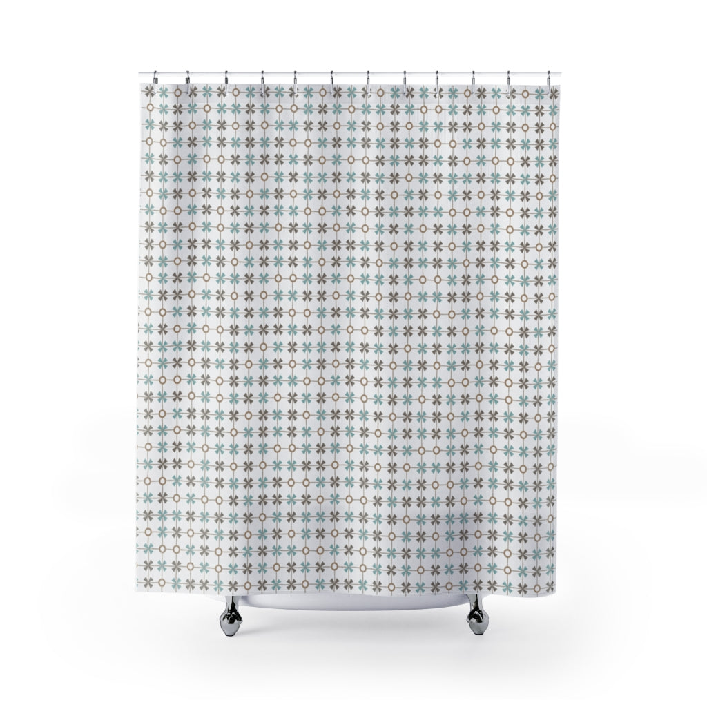 Plaid with Circles Shower Curtain in Aqua