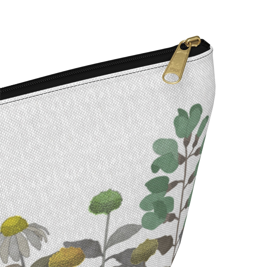 Illustrated Flowers Accessory Pouch w T-bottom in Brown
