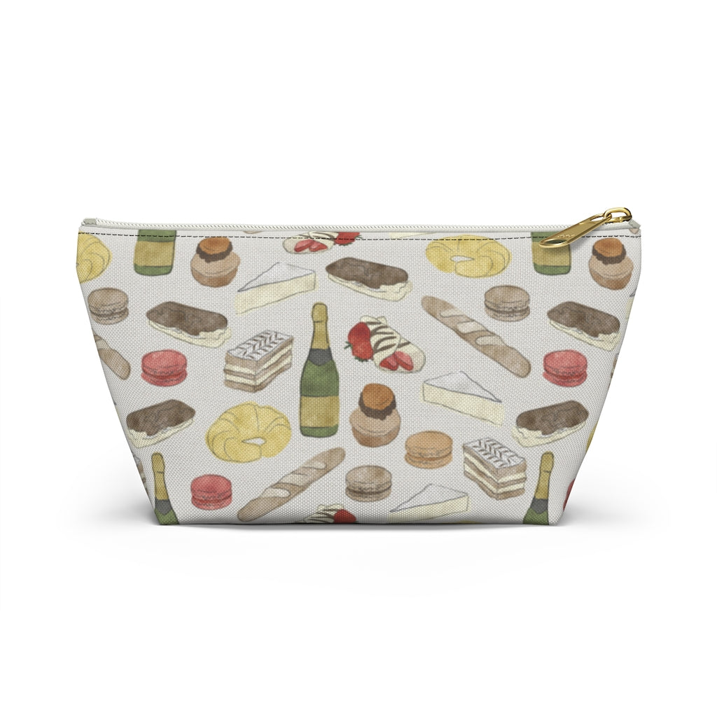 Watercolor French Pastries Accessory Pouch w T-bottom in Cream