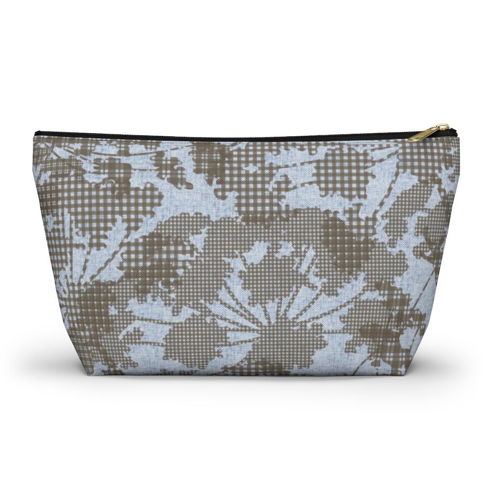 Floral Plaid Accessory Pouch w T-bottom in Aqua