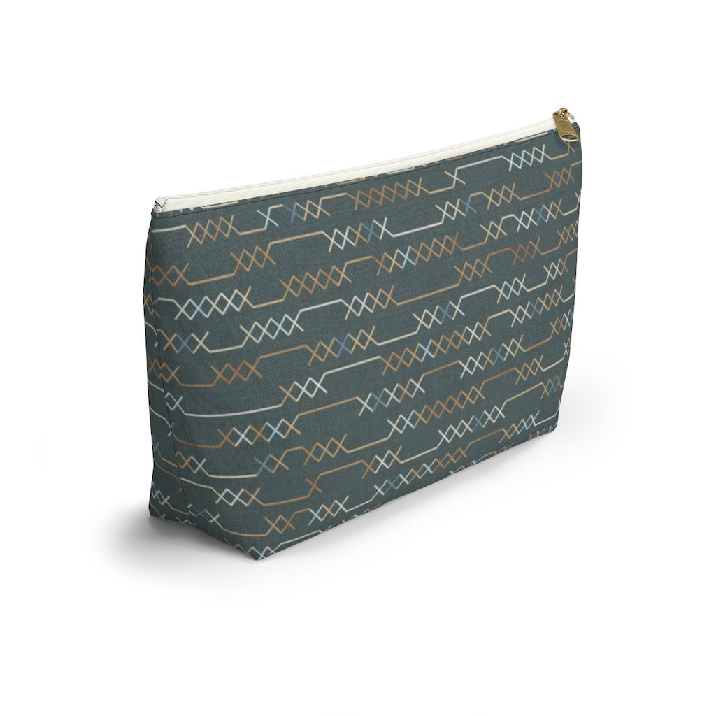 Santa Fe Stitch Accessory Pouch w T-bottom in Aqua