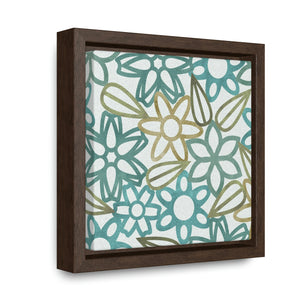Floral Lace with Leaves Framed Gallery Wrap Canvas in Aqua