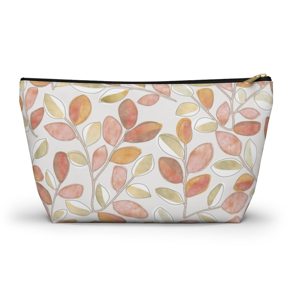 Cherry Plum Leaves Accessory Pouch w T-bottom in Coral