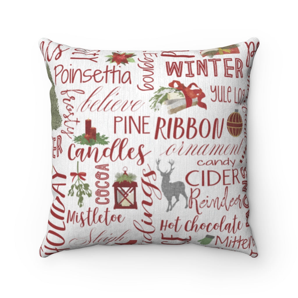 Holiday Cheer Square Throw Pillow in Red