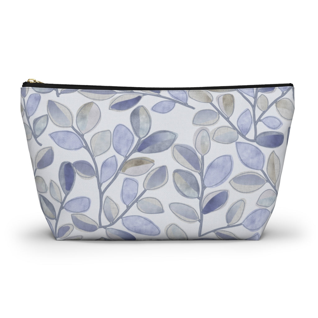 Cherry Plum Leaves Accessory Pouch w T-bottom in Blue