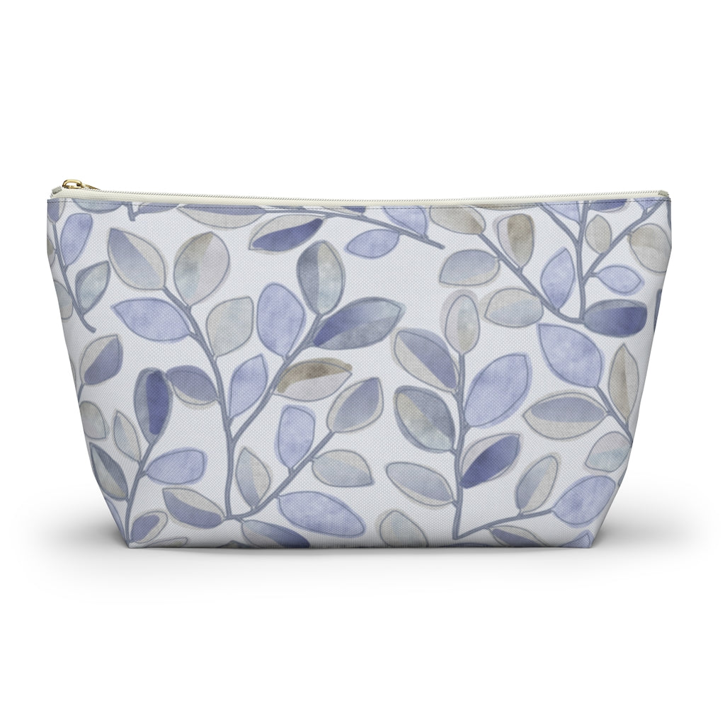 Cherry Plum Leaves Accessory Pouch w T-bottom in Blue