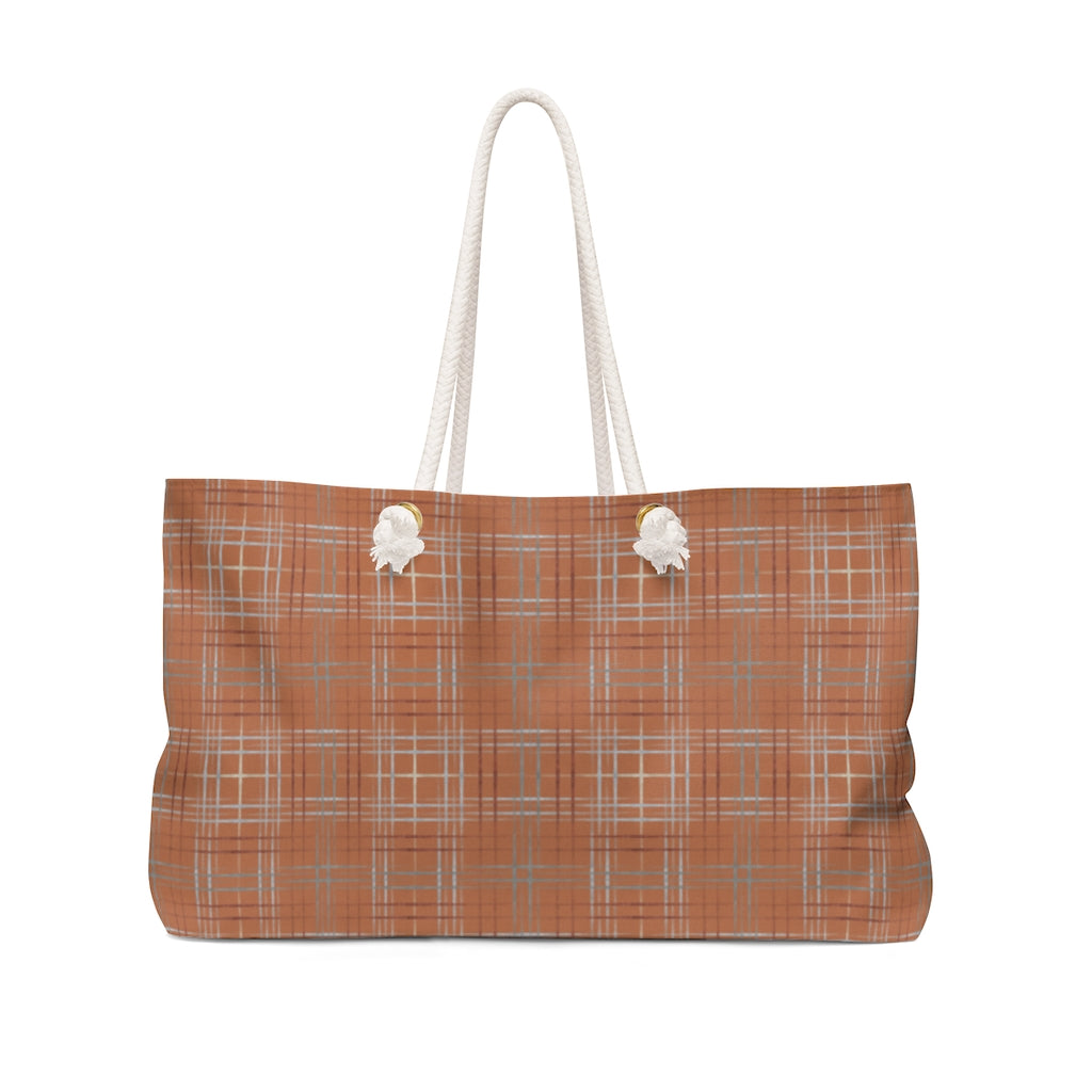 Painterly Plaid Weekender Bag in Orange