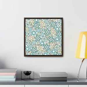 Floral Lace with Leaves Framed Gallery Wrap Canvas in Aqua