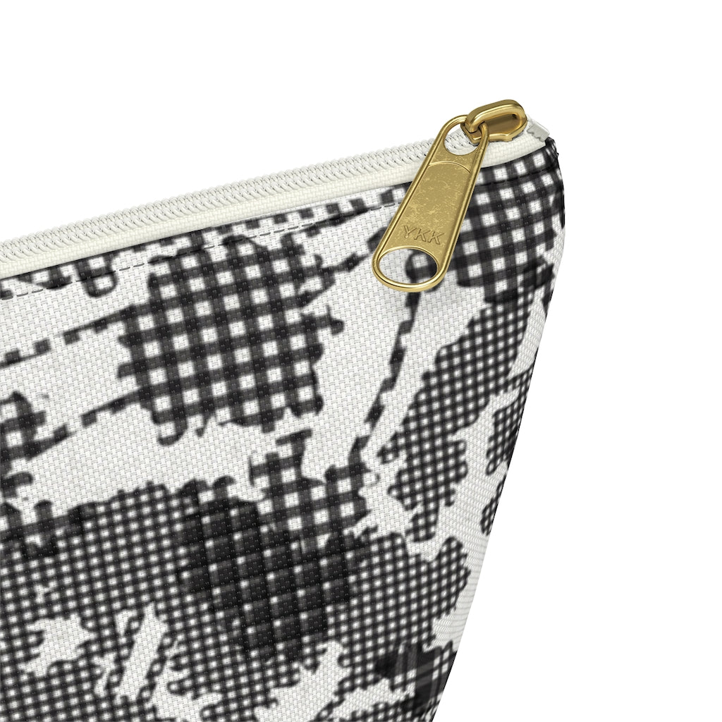 Floral Plaid Accessory Pouch w T-bottom in Black