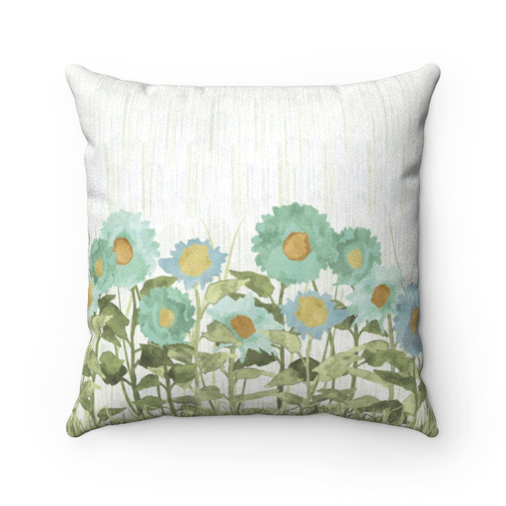 Sunflower Field Square Throw Pillow in Aqua