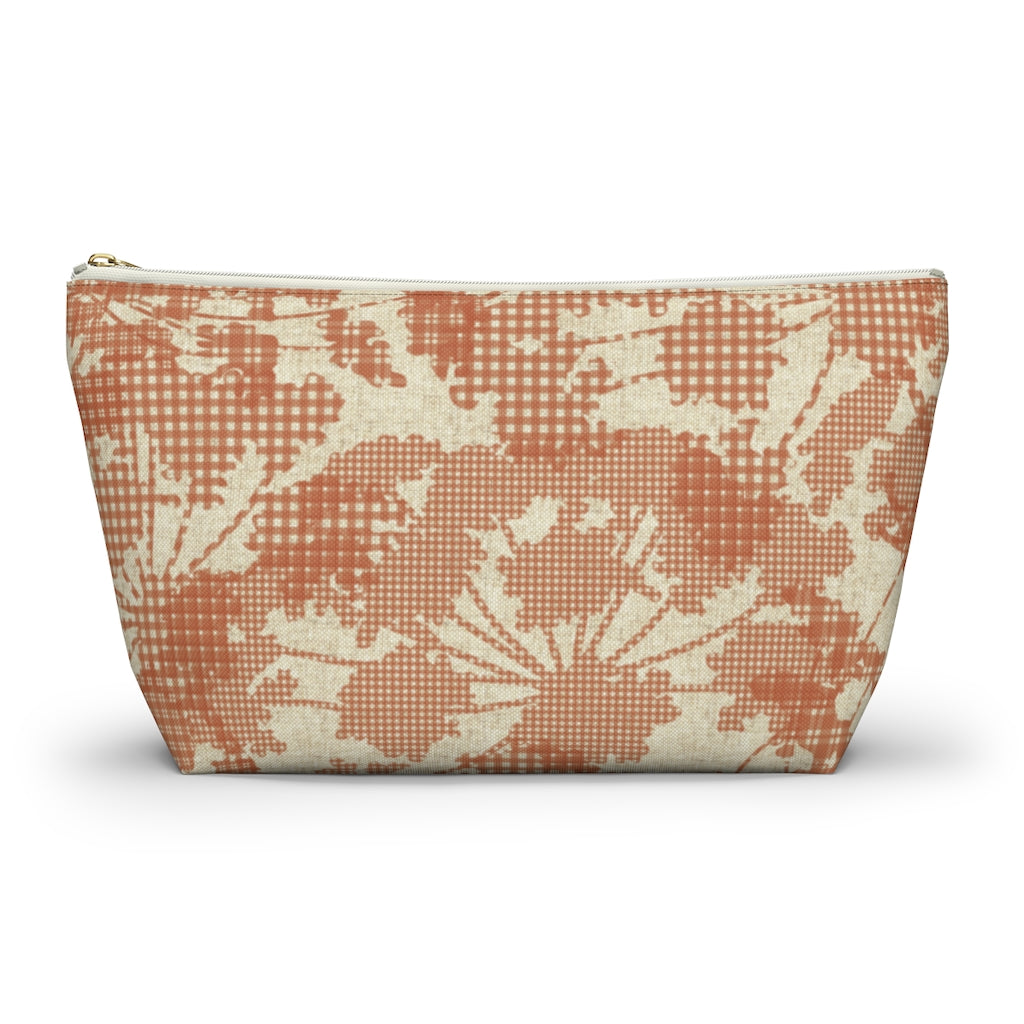 Floral Plaid Accessory Pouch w T-bottom in Orange