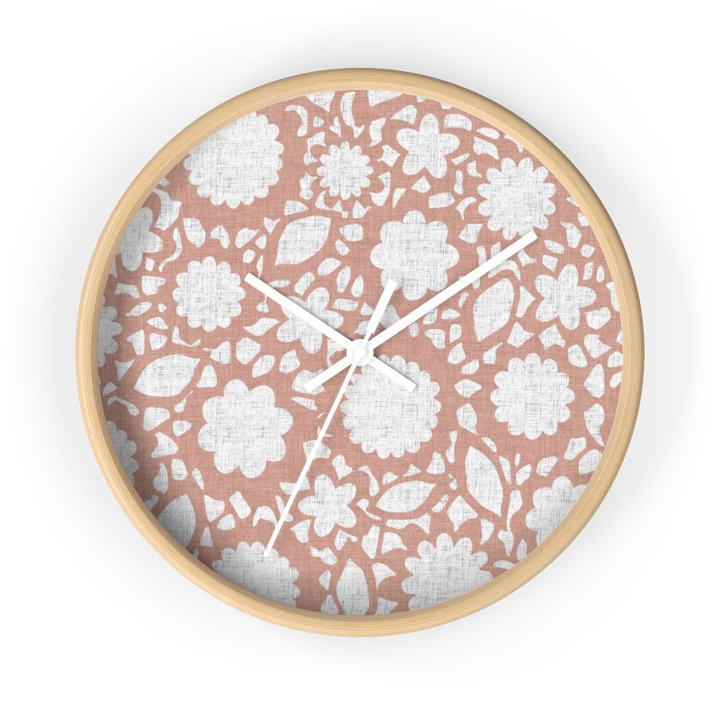 Floral Eyelet Lace Wall Clock in Coral